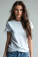 Obraz premium White tshirt mockup on woman model created with Generative AI