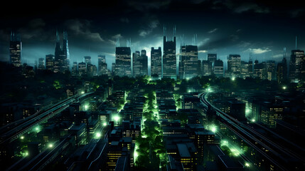 Fototapeta premium Futuristic Cityscape Night Illustration