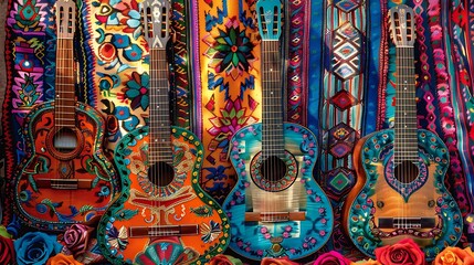 Fototapeta premium Traditional Hispanic Clothing and Music Instruments Showcasing Rich Culture