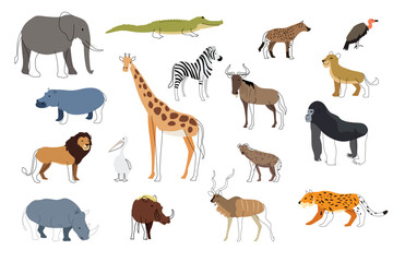 Wild African Safari Animals Icons Vector Illustration