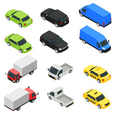 CarTruck Van Pickup Taxi Isometric Vector Illustration