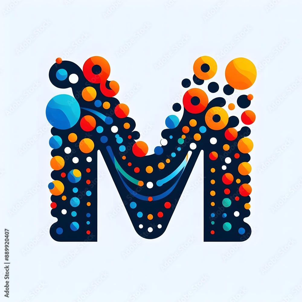 Fototapete AI Generate of Logo Letter M created using random color dots