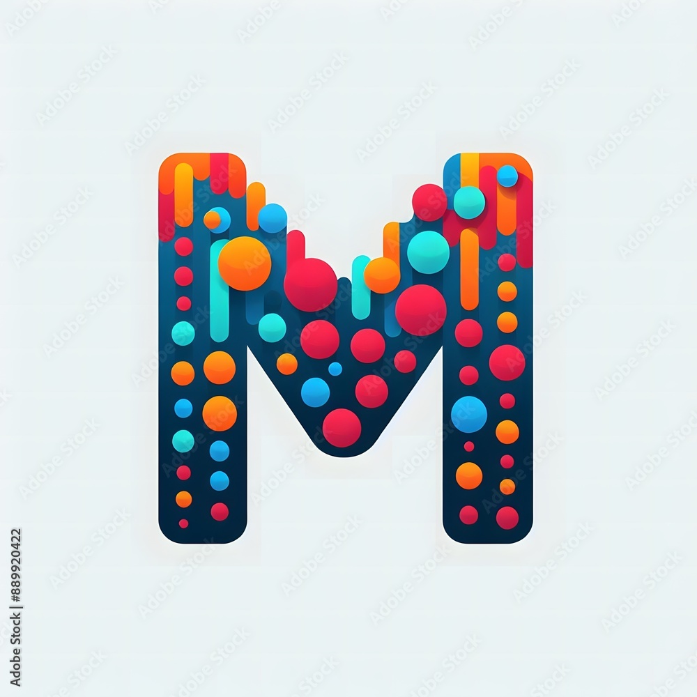 Fototapete AI Generate of Logo Letter M created using random color dots