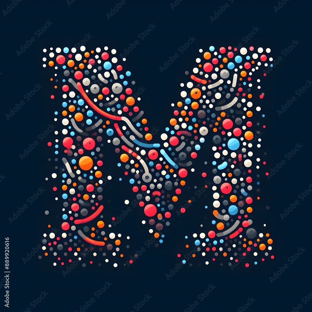 Fototapete AI Generate of Logo Letter M created using random color dots