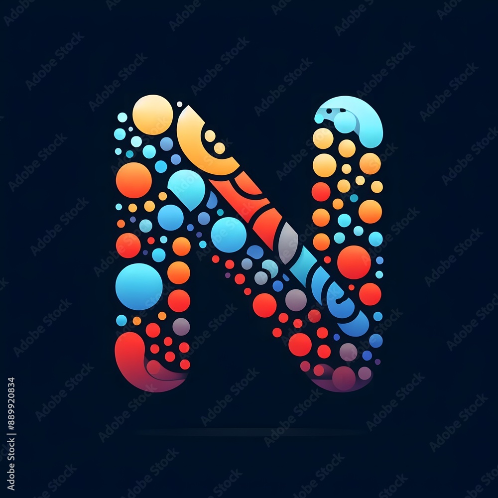 Fototapete AI Generate of Logo Letter N created using random color dots