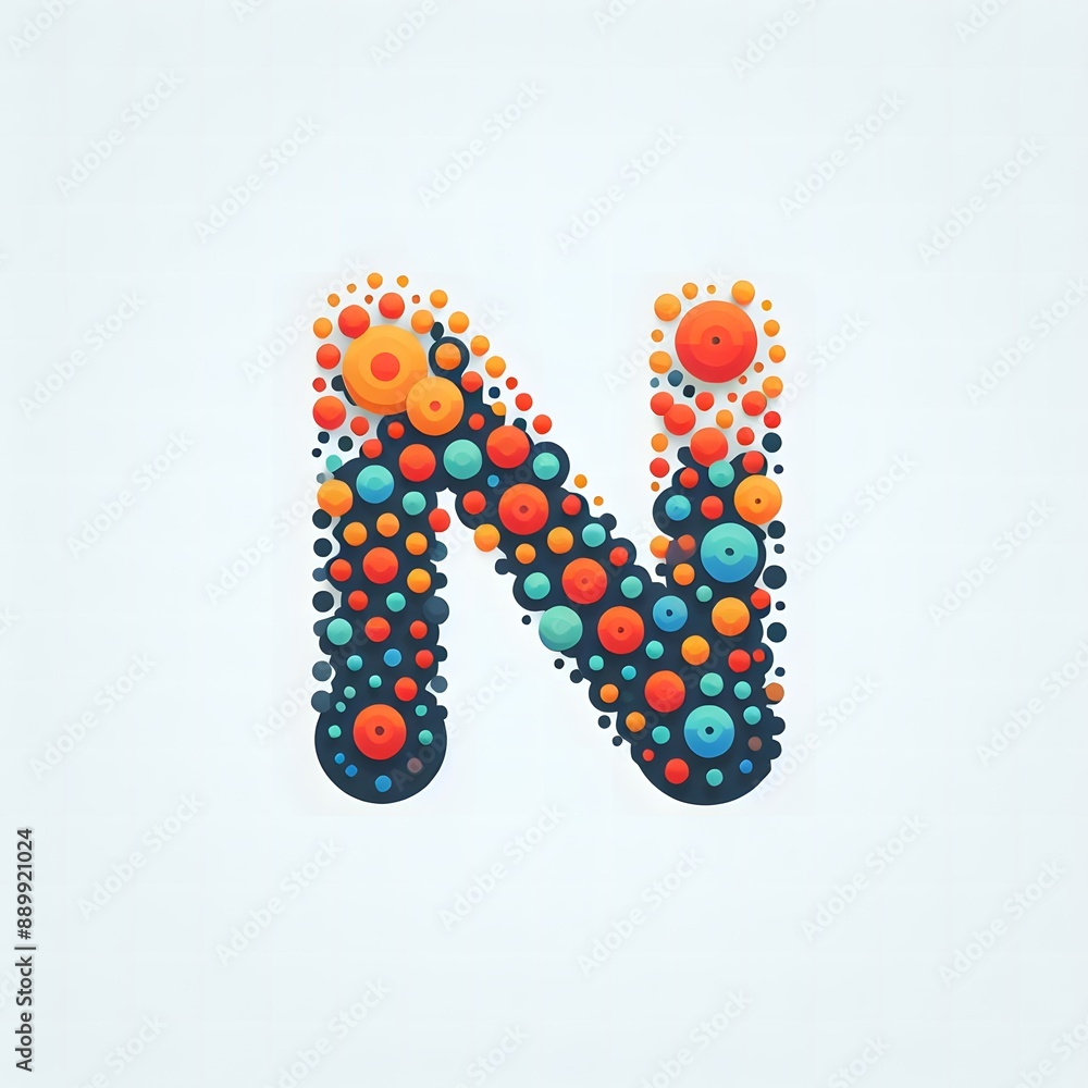 Fototapete AI Generate of Logo Letter N created using random color dots