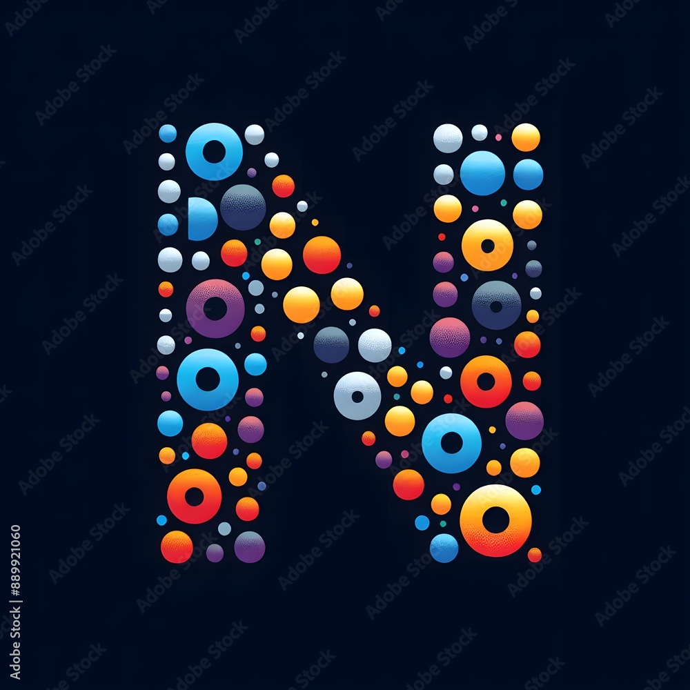 Fototapete AI Generate of Logo Letter N created using random color dots
