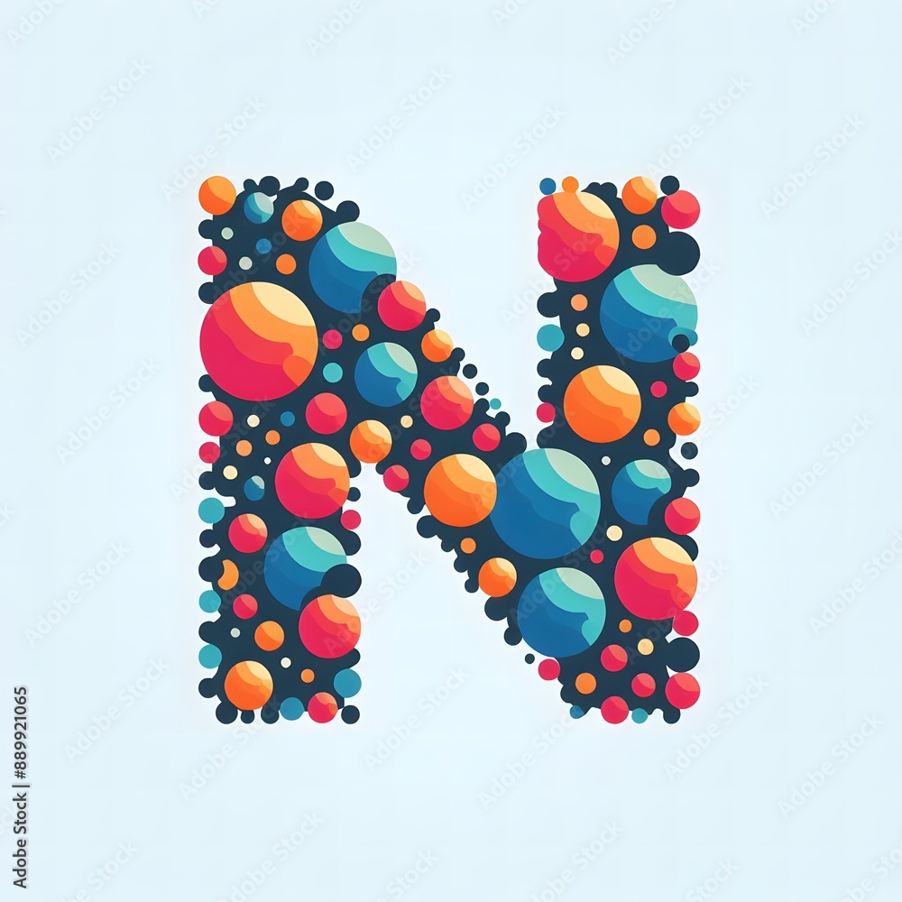 Fototapete AI Generate of Logo Letter N created using random color dots