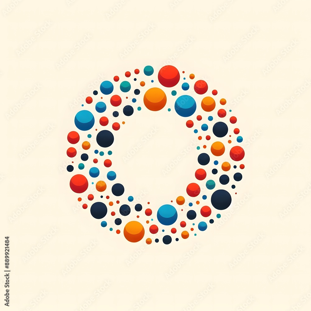 Fototapete AI Generate of Logo Letter O created using random color dots