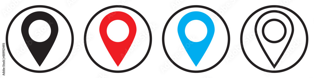 Aufkleber location icon set, map pin place marker. location pointer icon symbol in flat style. location pin ic