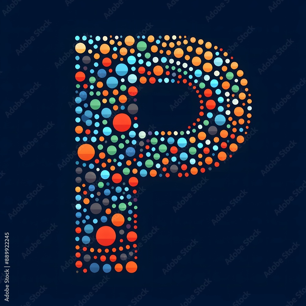 Fototapete AI Generate of Logo Letter P created using random color dots