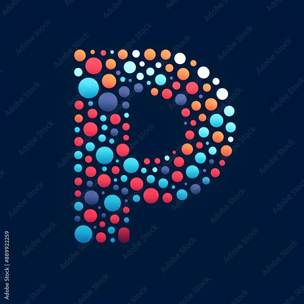 Fototapete AI Generate of Logo Letter P created using random color dots