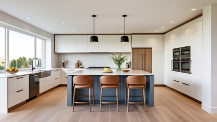Modern Farmhouse Kitchen: Spacious, light-filled, and inviting, this kitchen seamlessly blends modern and farmhouse aesthetics.