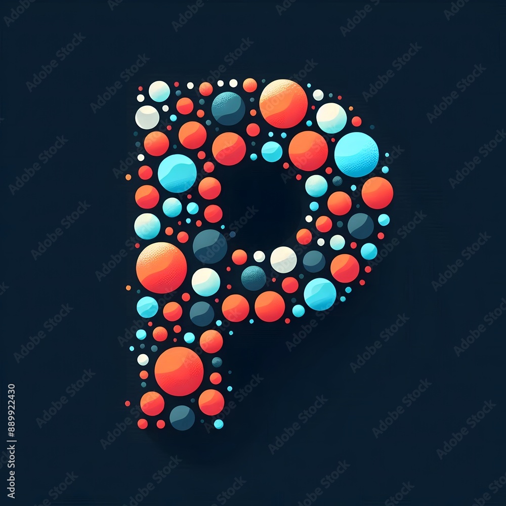 Fototapete AI Generate of Logo Letter P created using random color dots