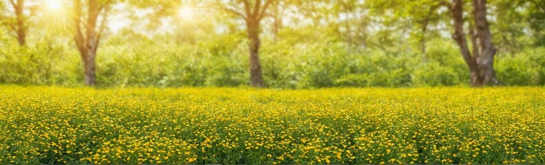 Fototapeta premium beautiful landscape field bright yellow flowers covered lush