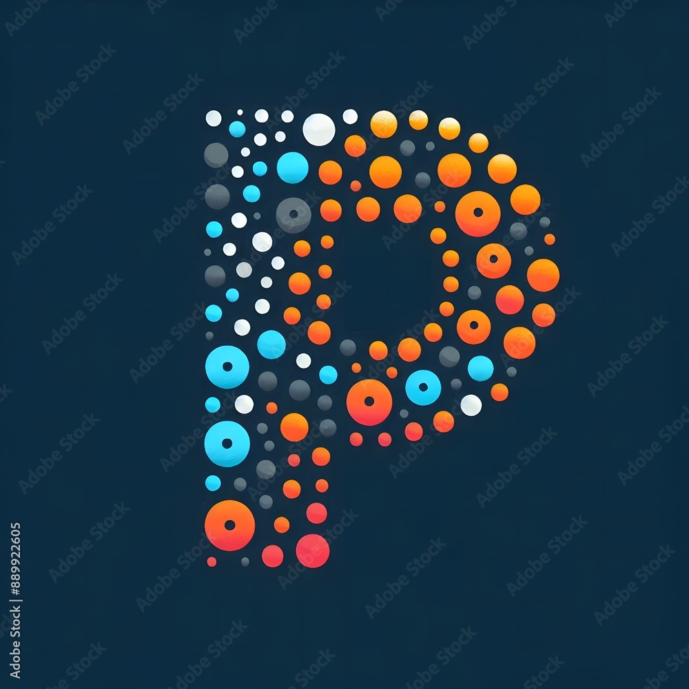 Fototapete AI Generate of Logo Letter P created using random color dots