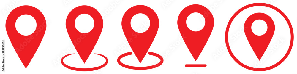 Poster set of map pin location icons in red. modern map markers. vector illustration on a white background.
