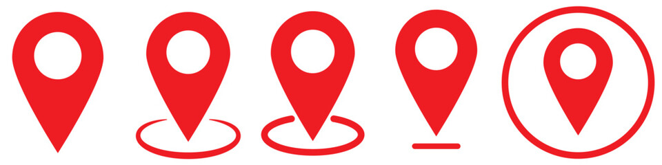 Set of map pin location icons in red. Modern map markers. Vector illustration on a white background. EPS 10