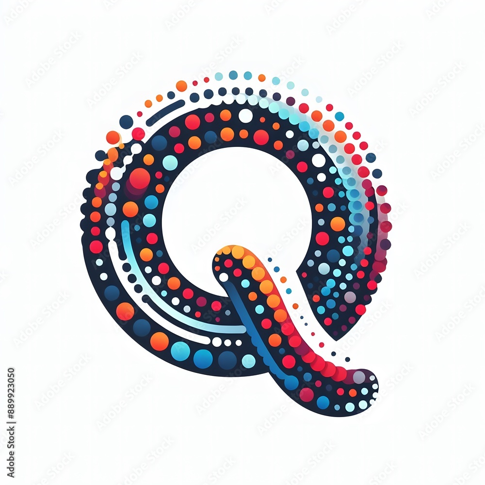 Fototapete AI Generate of Logo Letter Q created using random color dots
