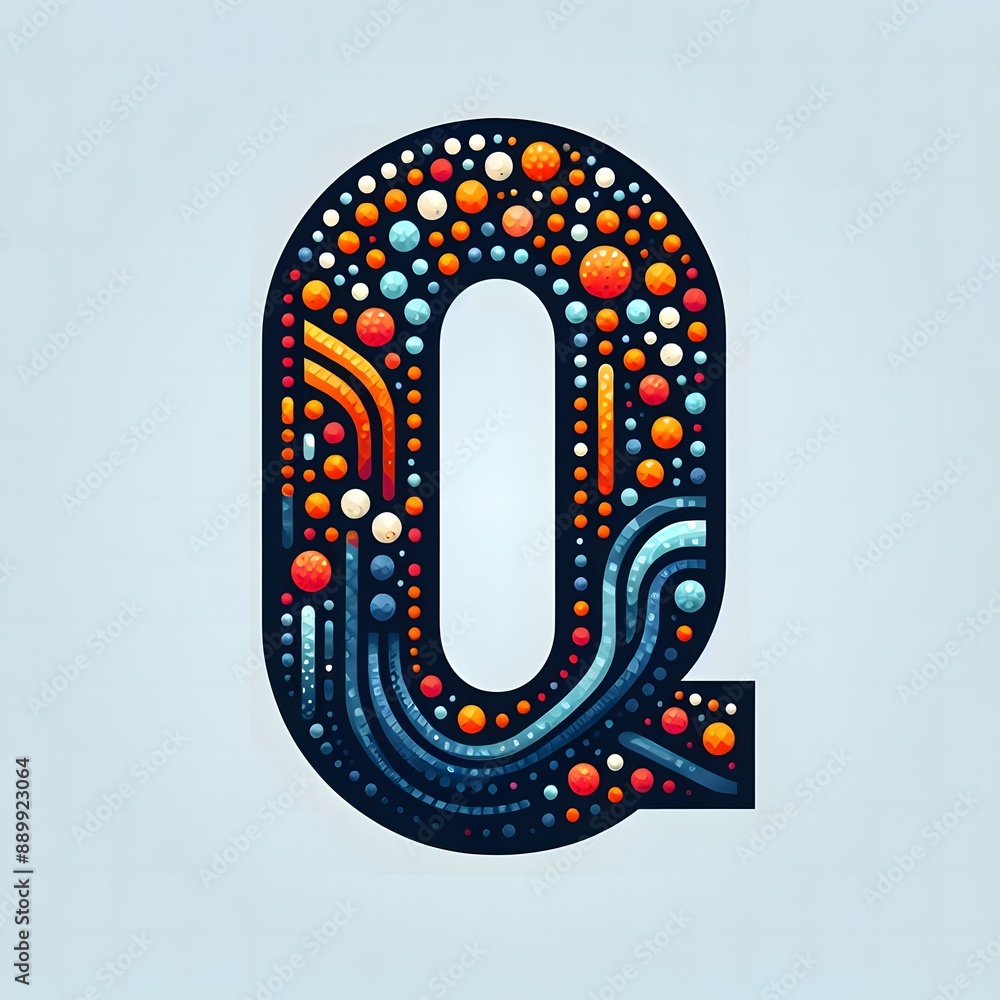 Fototapete AI Generate of Logo Letter Q created using random color dots