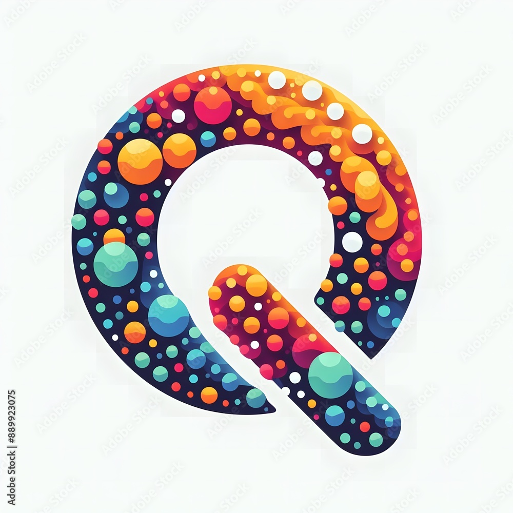Fototapete AI Generate of Logo Letter Q created using random color dots