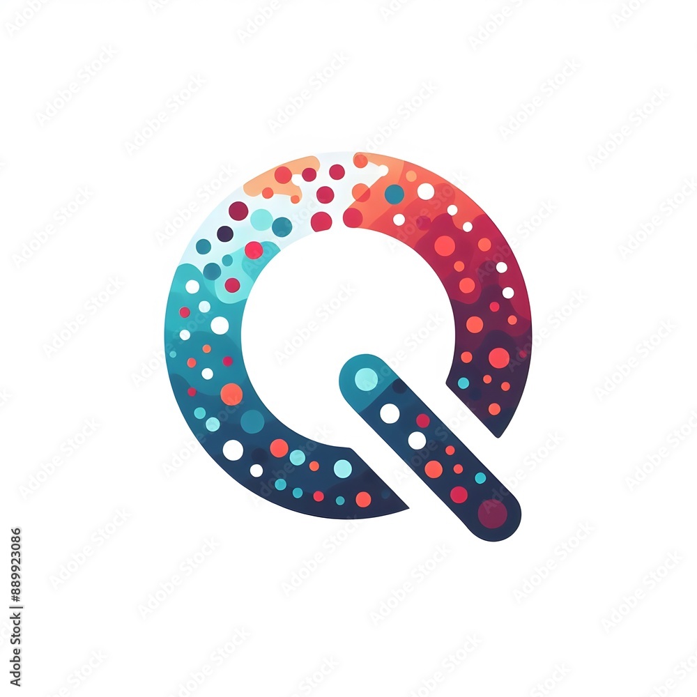 Fototapete AI Generate of Logo Letter Q created using random color dots