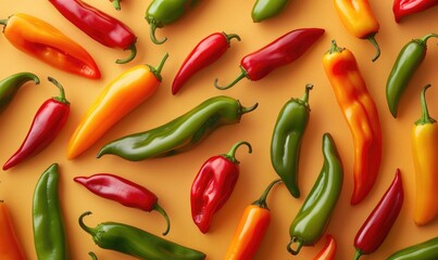 Top View of Spicy Peppers and Ingredients on a Bright Background