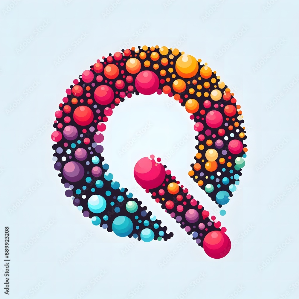 Fototapete AI Generate of Logo Letter Q created using random color dots