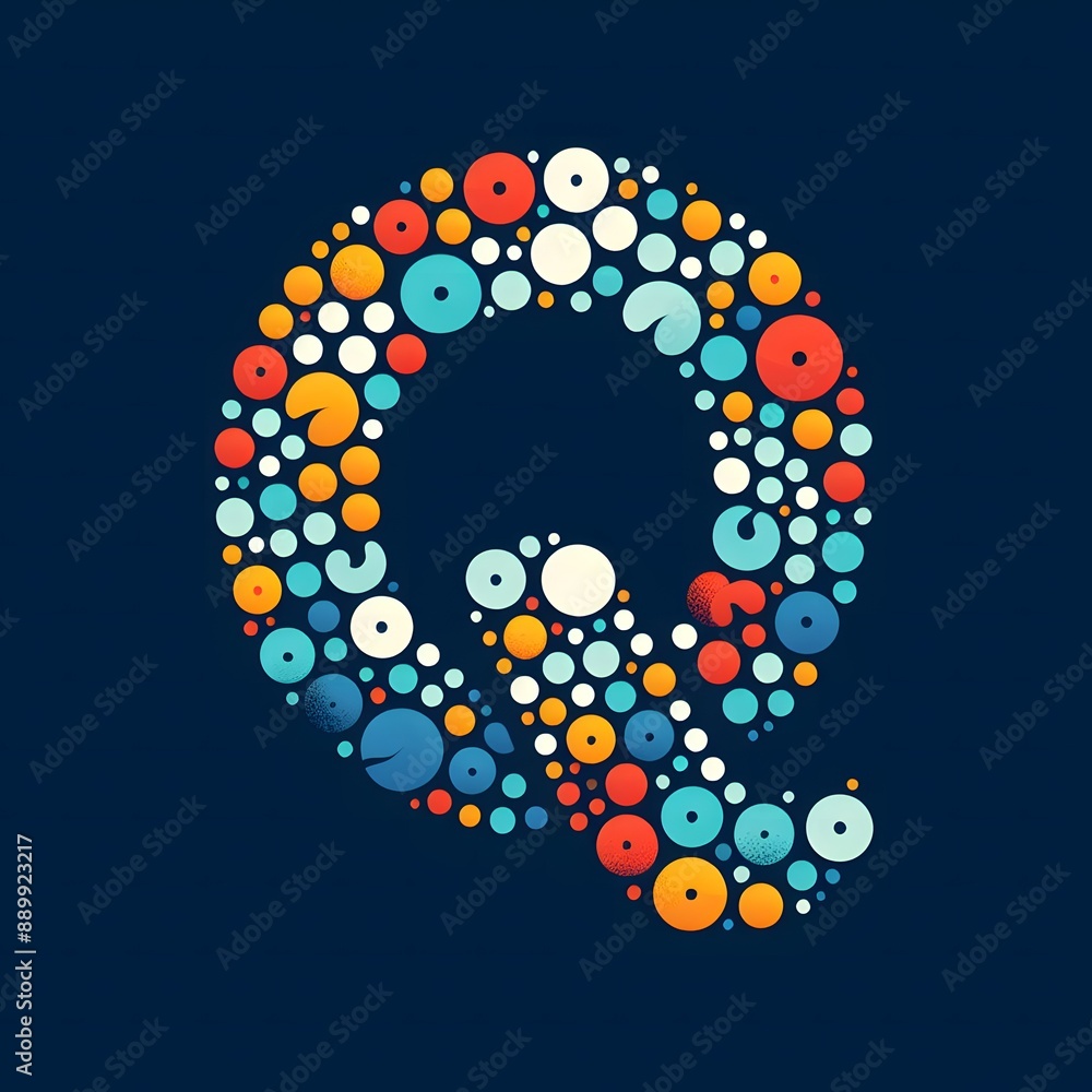 Fototapete AI Generate of Logo Letter Q created using random color dots