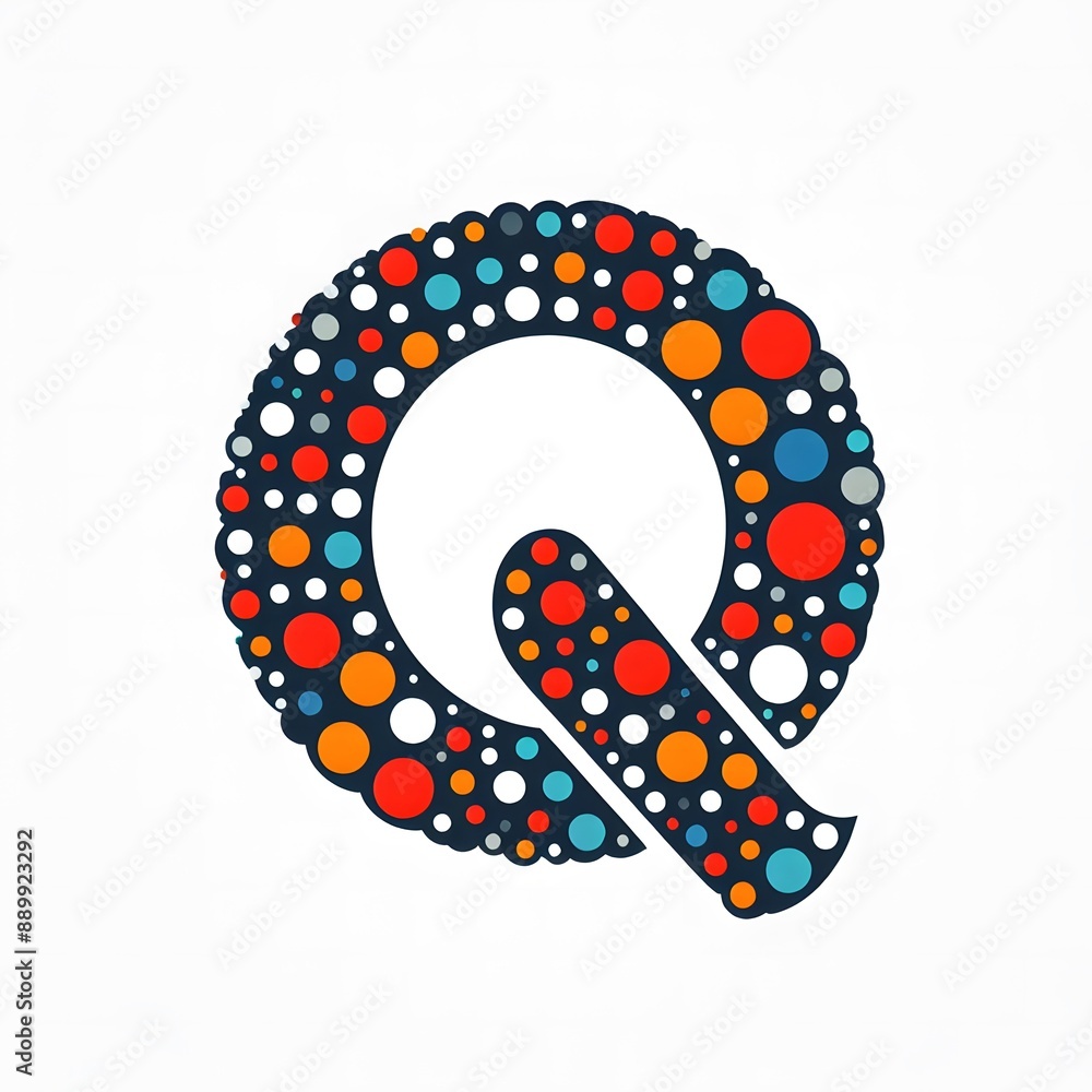 Fototapete AI Generate of Logo Letter Q created using random color dots