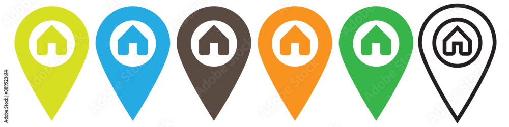 Poster map pin location vector icon set. navigation marker and position pointer symbol. global positioning 