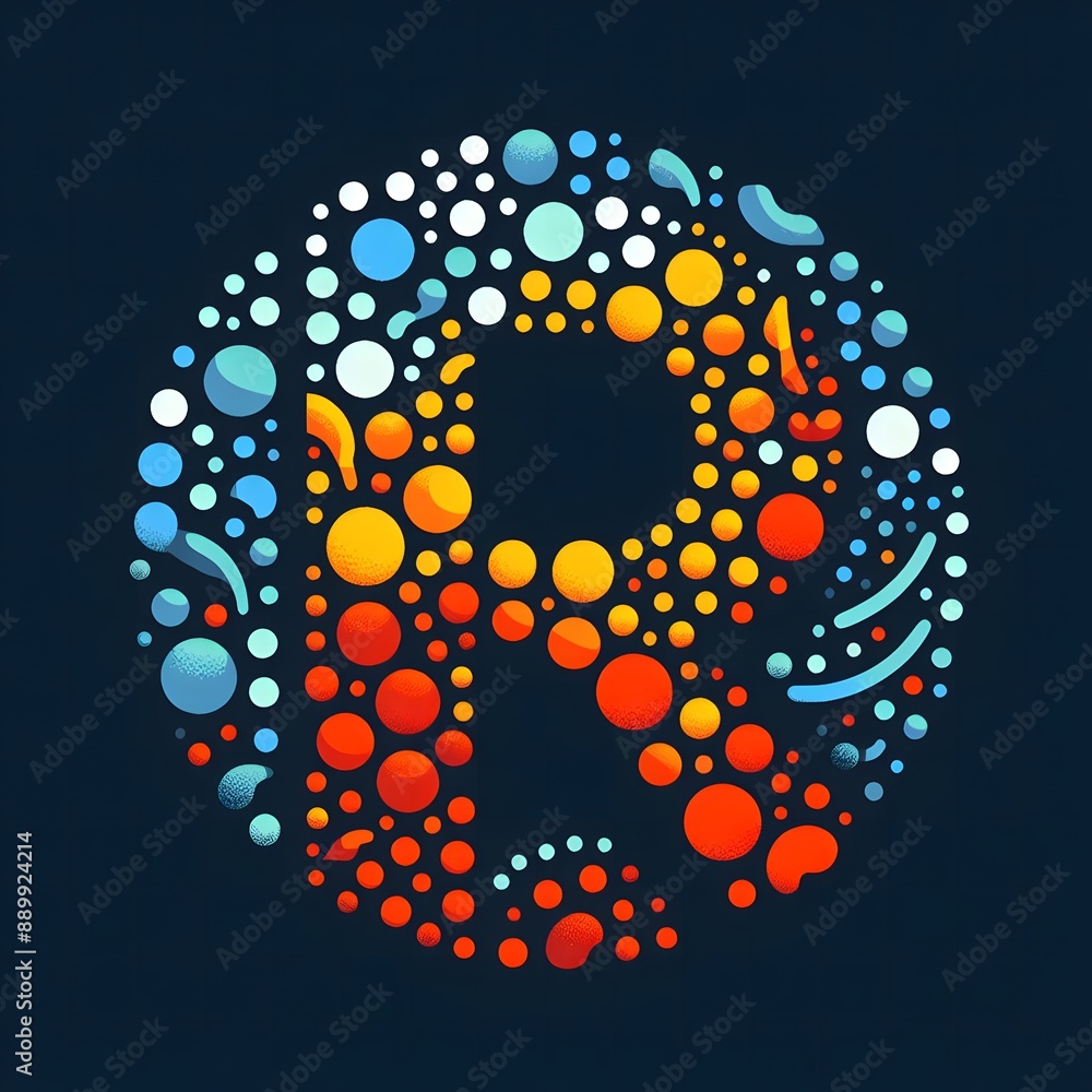 Fototapete AI Generate of Logo Letter R created using random color dots