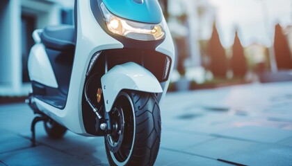 Close-up of a modern electric scooter. AI.