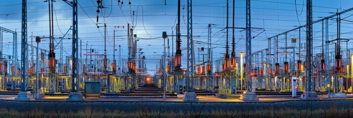 Naklejka premium A photo of an electrical substation. AI.