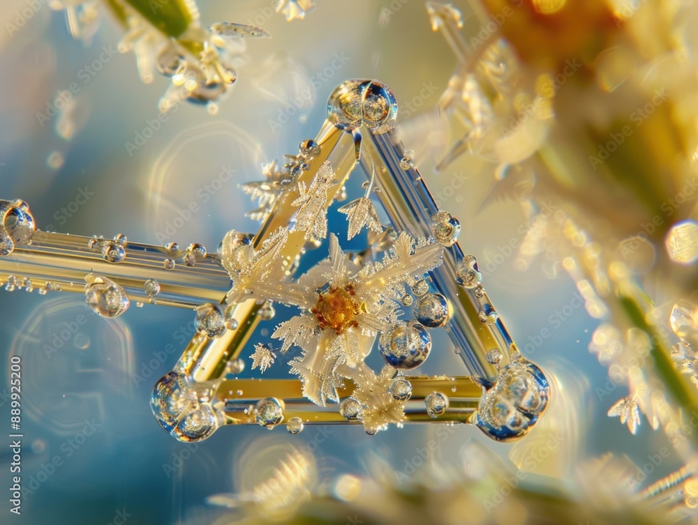 Aufkleber close-up of a flower embedded in a triangular prism made of water. ai.