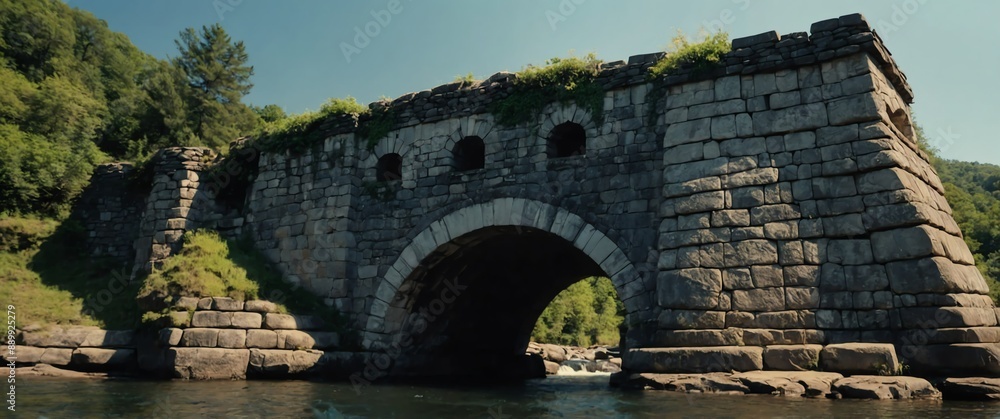 Poster old stone bridge wide angle view background for banner with copy space