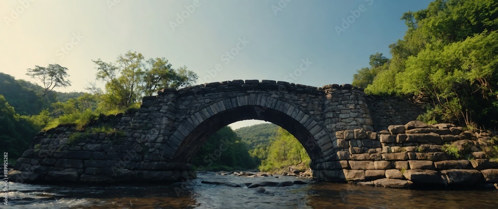 Poster old stone bridge wide angle view background for banner with copy space