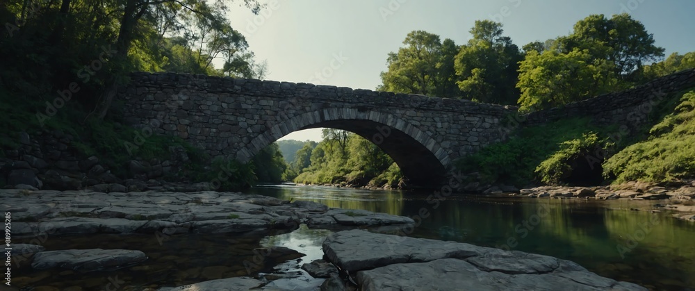 Poster old stone bridge wide angle view background for banner with copy space