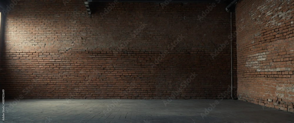 Poster brick walls of empty room wide angle view background for banner with copy space