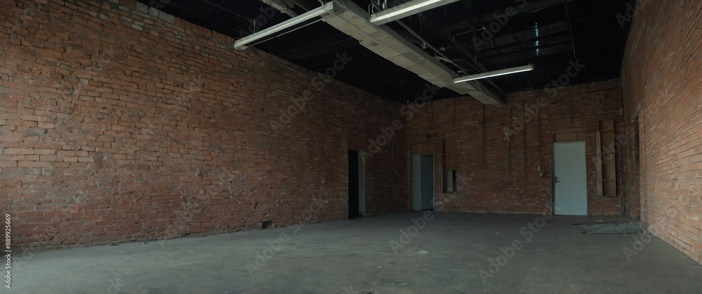 Poster brick walls of empty room wide angle view background for banner with copy space