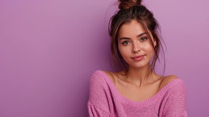 Fototapeta premium Photo portrait of attractive young woman look point empty 