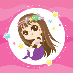 Kawaii Cloud with Hanging Stars with pink background