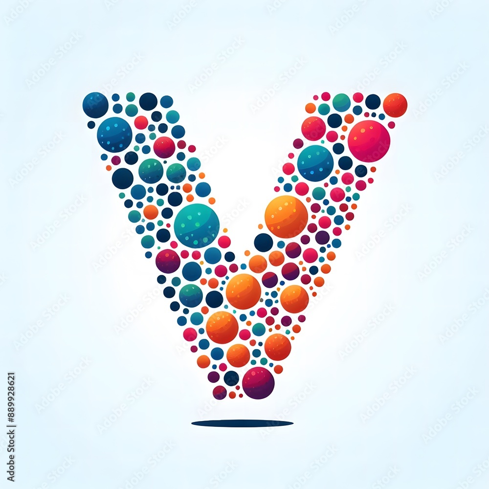 Fototapete AI Generate of Logo Letter V created using random color dots