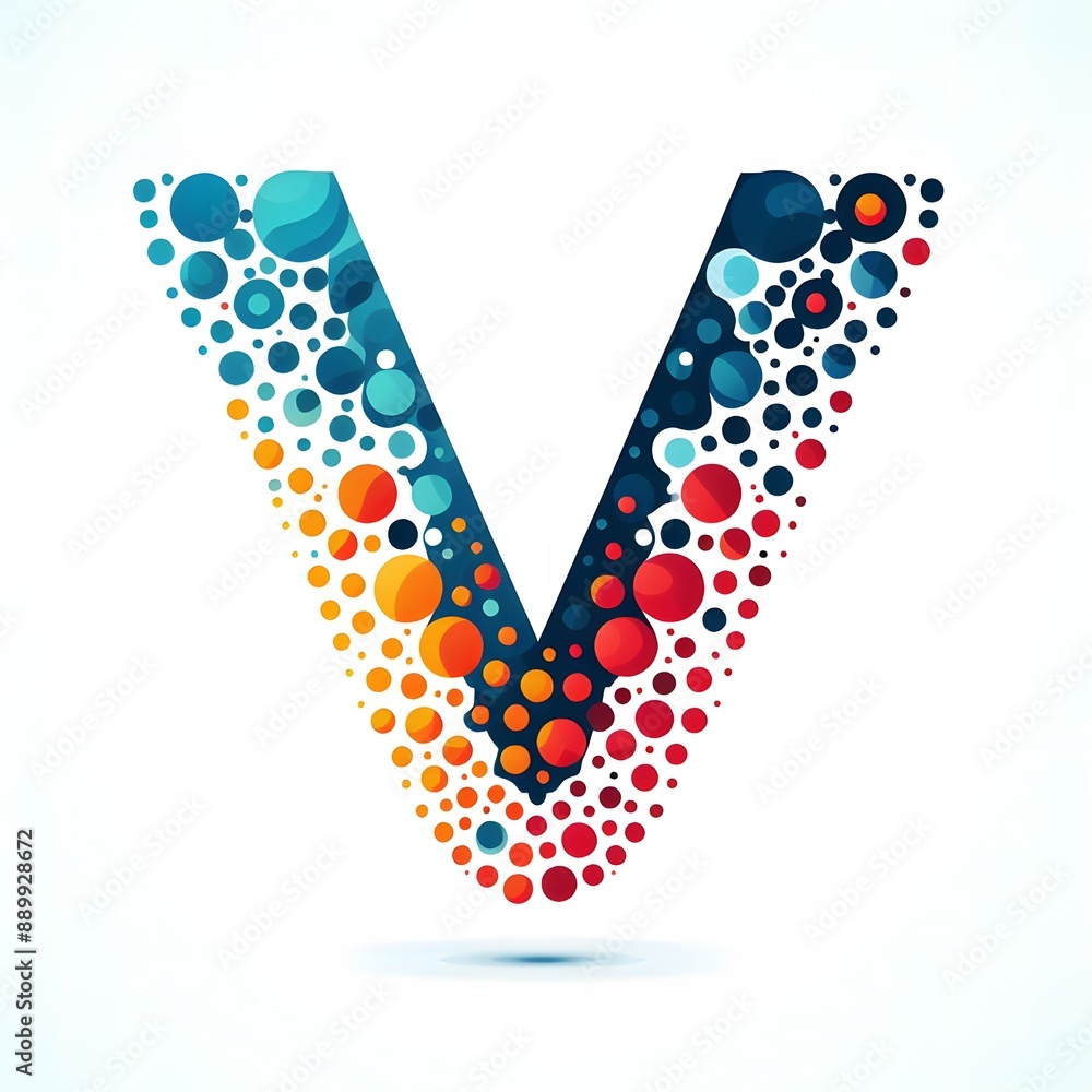 Fototapete AI Generate of Logo Letter V created using random color dots
