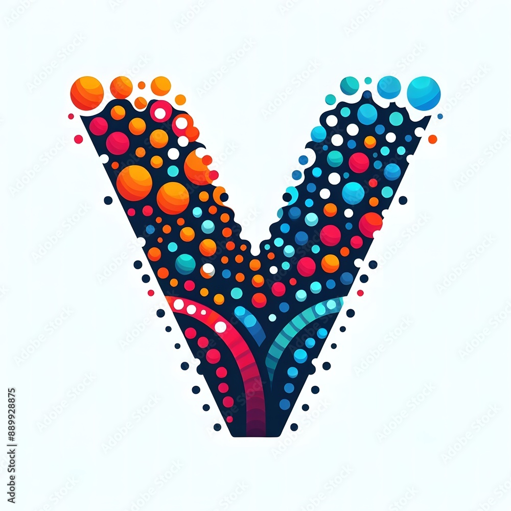 Fototapete AI Generate of Logo Letter V created using random color dots