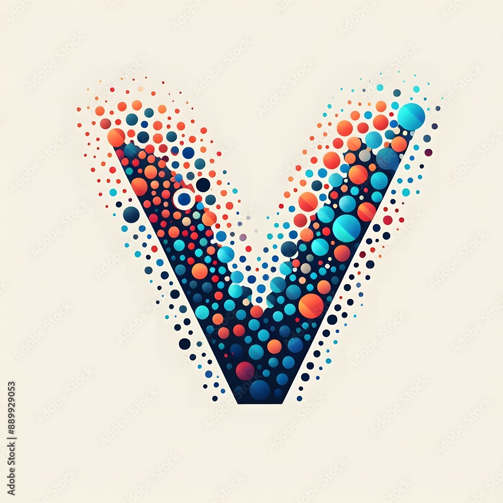 Fototapete AI Generate of Logo Letter V created using random color dots
