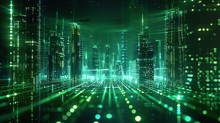 cyber city technology, light green on background