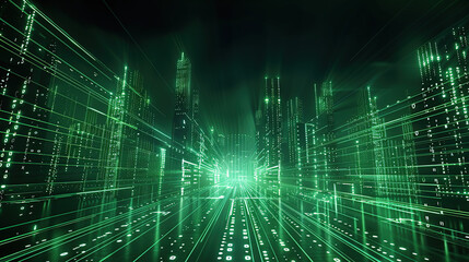 Obraz premium cyber city technology, light green on background