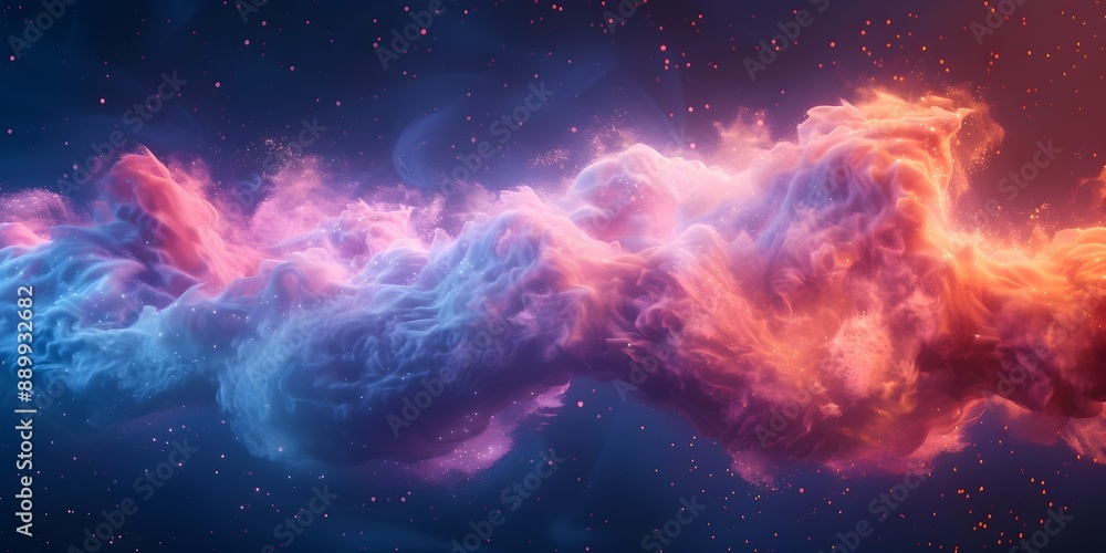 Poster holographic data stream in vibrant cosmic hues digital cloud computing concept with glowing ethereal