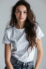Fototapeta premium White tshirt mockup on woman model created with Generative AI